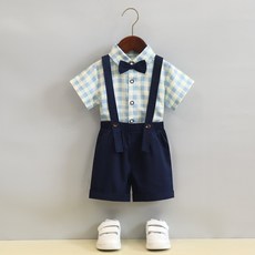 DIU 男寶寶背帶褲周歲禮服夏新款嬰幼兒生日一歲抓周小西裝兒童演出服