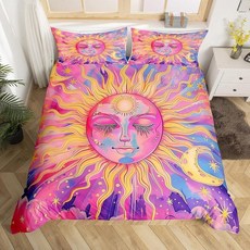 [ 937972 ] 제제로이우 햇빛 이불 커버 보헤미안 이국적인 파스텔 침구 세트 어린이 소년 소녀 청소년 방 장식 퀸 사이즈 핑크 옐로우 갤럭시 침대보 3피스 지퍼, 골든 레드