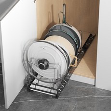 廚房鍋具收納架櫥柜內鍋蓋架下水槽抽拉式放鍋架子砧板分隔置物架水槽下收納架廚房置物架儲物架廚下收納架廚房收納架廚房層架, 黑色帶滑軌可抽拉, 1個