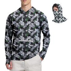 남성용 사냥 카모 후드 마스크 포함 경량 카모플라주 긴소매 셔츠 낚시 하이킹 캠핑용 카모 업그레이드 S