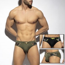 ES Collection 落葉印花三角泳褲 霓虹黃色線條 ES競速型運動泳褲 附可拆卸護墊 UN2113