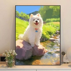 귀여운 강아지 DIY 수채화 페인팅 세트 셀프 피포페인팅 그림 그리기, 40x60cm, 사모예드, 1개