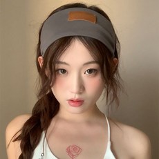 健身運動通用彈力束髮帶寬邊休閒純色字母跑步吸汗男女瑜伽頭帶, K字雙色髮帶 米藍,58cm, 1個