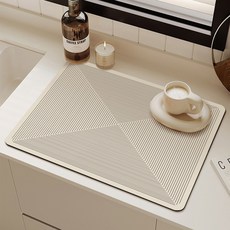 簡約硅藻泥瀝水墊廚房家用隔熱加厚桌子檯面吸水防滑瀝水墊TS-條紋-540*60【科技布 橡膠底】, 1個, TS-條紋-5