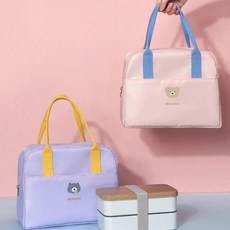 보온보냉 쿨러백 캠핑 등산 피크닉 보온백 귀여운 도시락파우치 뱃지 백 소풍 휴대용 캐릭터 도시락가방, 블루