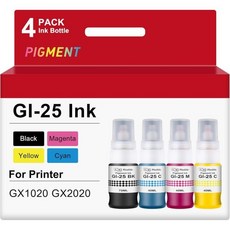 안료 GI-25 GI-25 잉크 리필 병 캐논 MAXIFY GX1020 GX2020 메가탱크 프린터 190ml용 캐논 25 GI-25 잉크 병 호환 블랙시안마젠타옐로우 4팩, 색소 GI25 잉크 리필 병 캐논 25 GI25BK M