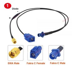 Fakra-C 수-듀얼 Fakra C 암 직각 Y 유형 분배기 케이블 다이오드 RG174 피그 테일 자동차 GPS 안테나 연장 케이블, [01]C M to C F SMA M_[04]1M