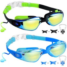 Vvinca아동용수영고글2팩 아동용고글김서림방지/UV누출방지수영고글만3-15세남아여아용128333, 02-green Black & Blue