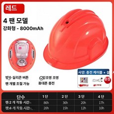 에스앤씨 안전모선풍기 건설 냉각 에어쿨팬 현장, 1개, 향상형 LA21A4 4팬 + 에어컨 레드