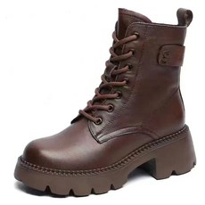 AREVI여성용 데일리 워커 고급 가죽 키높이 통굽 기모 부츠