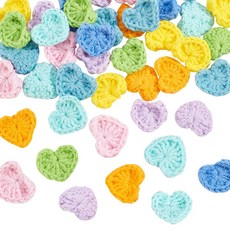 40개 8가지 색상의 수공예 면 뜨개질 하트 장식 액세서리 (DIY 의상 모자 가방 제작용) 혼합 색상 크기: 19~19.5 x 21.5~24.5 x 4~5mm, 혼합색