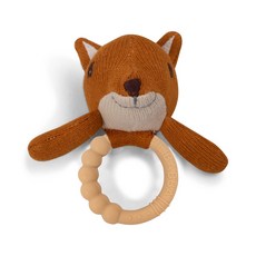 FILIBABBA感統安撫玩偶系列 (有機棉感統標籤球 多功能感統安撫玩偶 玩偶搖鈴矽膠固齒器 咬咬安撫巾), 1個, 玩偶搖鈴矽膠固齒器-狐狸