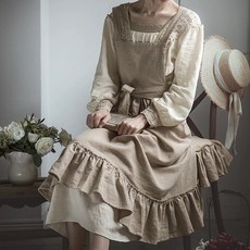 프렌치 레트로 전원풍의 예술적 감성이 있는 가정용 주방 요리용 방오 앞치마 북유럽 스타일의 단색 앞치마, 오트밀