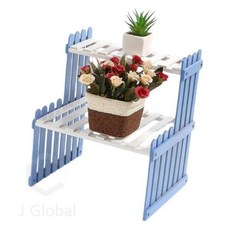 2단 화분선반 27cm 블루 목재선반 원목화분정리대