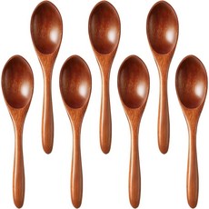 꿀 차 커피용 작은 나무 숟가락 7개 식사용 식탁 저어주는 미니 식기 세트, 8Pcs 4 Size Spoon