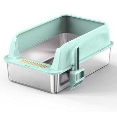 HESUNYI 스테인리스 고양이 화장실+모래삽 세트 대형, 블루, 1개