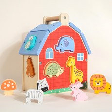 STTPEI Wood Dad 木製動物形狀配對屋 益智兒童玩具, 1個, 動物形狀對屋0.81:如圖所示