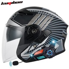 헬멧 블루투스 이어셋 Bluetooth Motorcycle Helmet Half Open face Do, XL, 15)Matte black silver