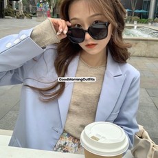 現 西裝外套 墊肩 嬰兒藍 薄外套 解鎖春天 莫蘭迪色系 童裝外套