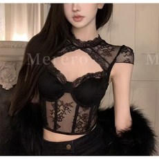 Merero 여성 섹시 레이스 파티룩 홀복상의