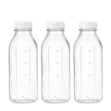 갤런 눈금유리병 1000ml 3P 사각 밀폐 주스병 착즙 스무디병, 갤런 눈금유리병 1L PP화이트_3P
