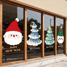 聖誕節裝飾品窗花店鋪氛圍佈置靜電貼紙元旦櫥窗裝扮玻璃門貼畫紙, 5780聖誕老人花環,大【45*60cm】