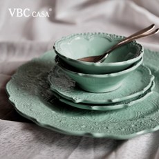 VBC CASA 蕾絲系列 單人晚餐4件組, 蒂芬妮綠, 1個, 晚餐盤