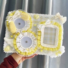 格子痛板成品聖誕diy二次元蝴蝶結絲帶痛吧唧托小卡收納蕾絲紮板, 垂耳狗痛版【黃色】