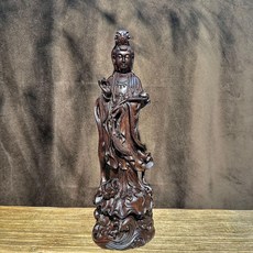 黑檀木站式觀音菩薩佛像擺件 如意觀音 高28cm, 黑檀整木精雕
