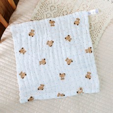 六層紗布口水巾方巾：柔軟吸水、多用途寶寶手帕、兒童洗臉巾、幼兒園必備, 1個, A-34-點點小熊【30*30】, 白色