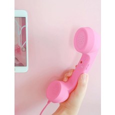 레트로 수화기 핸드셋 마이크조절 전화기, 핑크 레드 + Type-C 어댑터