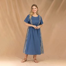 야옹야옹여름 라운드 넥 짧은 소매 스티치 스트라이프 탄성 허리 드레스 플러스 사이즈 여성 의류 스트라이프 스플 라이스 헤지 롱 드레스, 사진 색상, 4XL