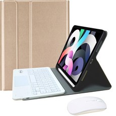 Powerway iPad 10.9吋(Air5/Air4)專用樂控型藍牙鍵盤組(含滑鼠) - 無線藍牙連接，一年保固, 香檳金(白色鍵帽/白色滑鼠), 巧克力式鍵帽
