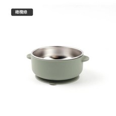 304不鏽鋼內膽吸盤防摔兒童輔食碗, 橄欖綠普通款, 1個
