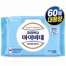 크리넥스 마이비데 클린케어 화장실용 물티슈 60매 캡형 플러셔블 비데티슈, 1개