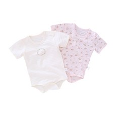 雪倫小舖 寶寶短袖包屁衣 2入純棉肩扣透氣嬰兒服 日系薄棉連身衣