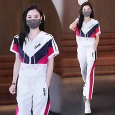 夏季連帽運動休閒套裝女韓版短袖運動服飾兩件套 長褲 b0079