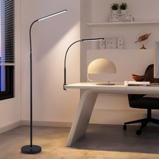 Flyaiku LED 거실 스탠드조명 스탠드&클램프식 겸용 높이조절 독서등 3색모드 밝기조절 눈보호 12W, 블랙
