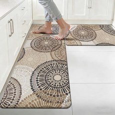 HEBE 피로 방지 주방 러그 세트 2피스 미끄럼 매트 바닥 쿠션 및 매트용 방수 컴포트 스탠딩 러너 주방 홈 오피스 싱크대 세탁용, 플로럴/브라운