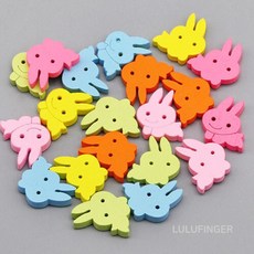 [룰루핑거] 우드단추 파스텔 토끼 색상랜덤 1.8x2x0.4cm (20개입) 1RX-02-309, 없음