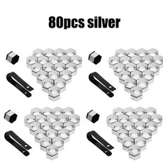 40-80개 신형 17/19/21mm 자동차 휠 너트 캡 보호 녹 방지 자동 허브 나사 커버 타이어 볼트 외부 장식, 80pcs-silver, 21mm