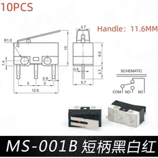 10/50PCS 마우스 마이크로 스위치 소형 리셋 ms 롤러 핸들 스트로크 리미터 3 피트 정상 열림 닫힘, 17 MS-001B, 01 10PCS
