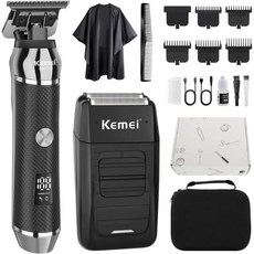 KEMEI 프로페셔널 수염 트리머 전기 호일 면도기 얼굴 그루밍 세트 무선 대머리 정밀 충전식 면도 키트 선물, KEMEI 프로페셔널 수염 트리머 전기 호일 면도기 얼
