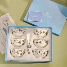 六碗六勺套裝骨瓷歐式田園風整套米飯碗家用高檔送禮禮盒裝, 野草莓六碗六勺【禮盒裝】, 1個