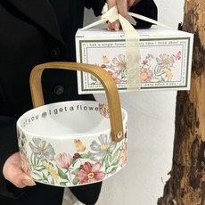 半夏花園陶瓷水果提籃 復古家用客廳果盤, 半夏花園提籃+手提禮盒裝,無規格, 1個