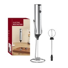 嗨购 可充電牛奶起泡器 3 速可調電動咖啡起泡棒 帶 2 個可拆卸不銹鋼攪拌器 適用於拿鐵卡布奇諾抹茶蛋飲料攪拌器, 銀