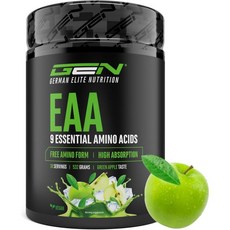 GEN GERMAN ELITE NUTRITION EAA 파우더 - 532g 휴먼 코드 포뮬러 8가지 필수 아미노산 함유 아미노 워크아웃 음료 맛있고 용해도 우수 비건 오렌지 주, Green Apple, 1개