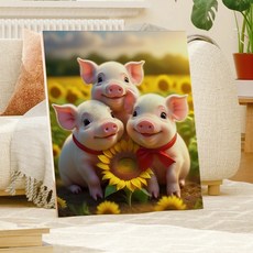 풍수 대박금전운 해바라기 복돼지 인테리어 캔버스 그림액자 8종 돈들어오는그림 개업선물 금전운 재물운, 07.돈벼락돼지삼형제