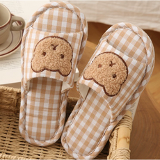 캠인노크 층간소음 더블패드 곰돌이 면 실내화 슬리퍼, 1개, 곰돌이베이지