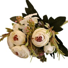 仿真花鑽石茶苞茶玫 5叉小茶苞 家居裝飾 拍照攝影道具, 白色, 1個